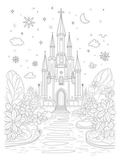 Sparkling Crystal Castle in a Flower Garden