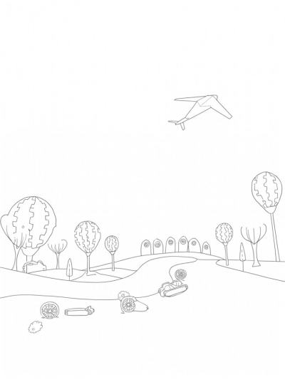 Colorful Cityscape with Hot Air Balloons and Puzzle Road