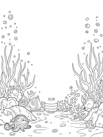 Underwater Garden with Colorful Fish and a Playful Octopus