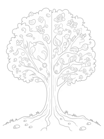 Four Seasons Tree with Spring, Summer, Autumn, and Winter