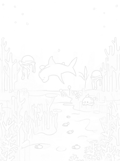 Underwater Garden with Shark Sculpture and Jellyfish