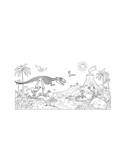 Dinosaur Skeleton in a Prehistoric Jungle