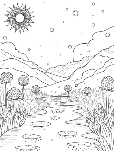 Celestial Garden with Sunburst and Flower Circles