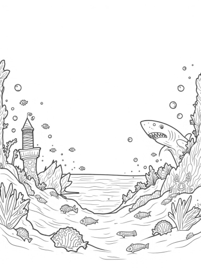 Underwater City with Shark-Shaped Buildings