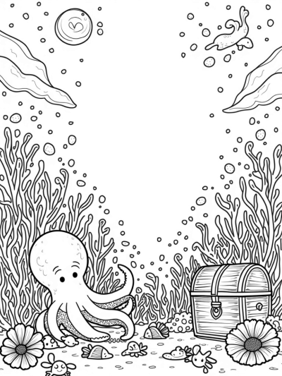 Underwater Garden with Seashells and Friendly Fish