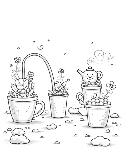 Boba Tea Garden with Colorful Flowers