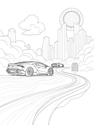 Futuristic Cityscape with Lamborghini Silhouettes