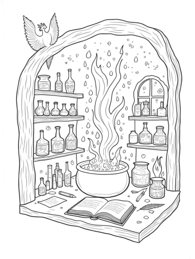 Potion Laboratory Inside a Giant Book