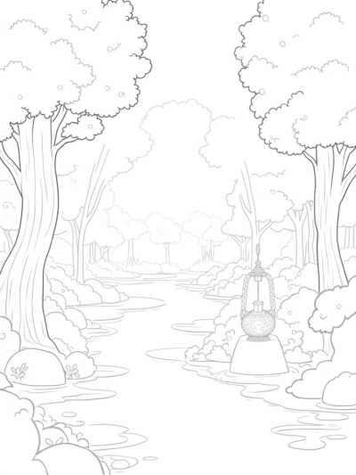 Serene Garden with Lantern and Winding Path