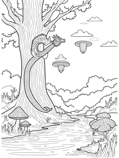 Majestic Dragon Coiling Around an Ancient Tree