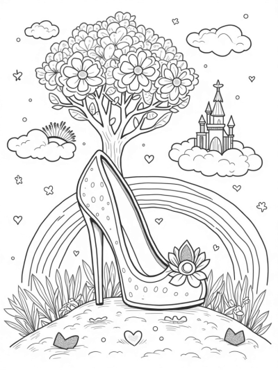 Giant High Heel Shoe Treehouse with Rainbow Castle
