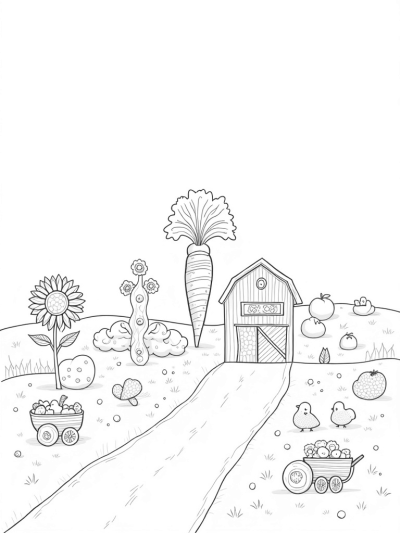 Giant Vegetables and Colorful Chicks on the Farm