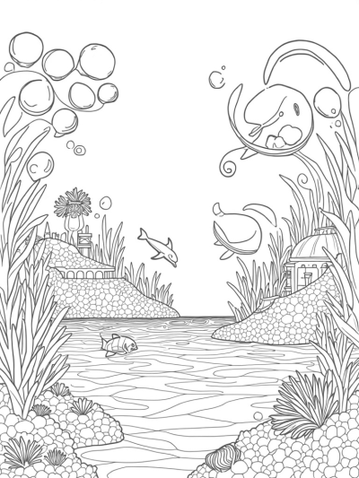 Underwater Coral City with Dolphins and Jellyfish