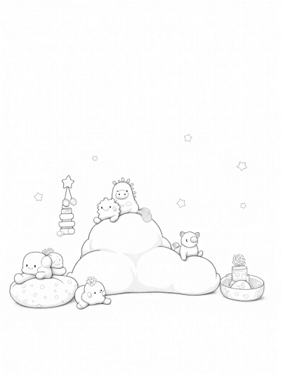 Dreamy Nursery with Floating Clouds and Plush Toys