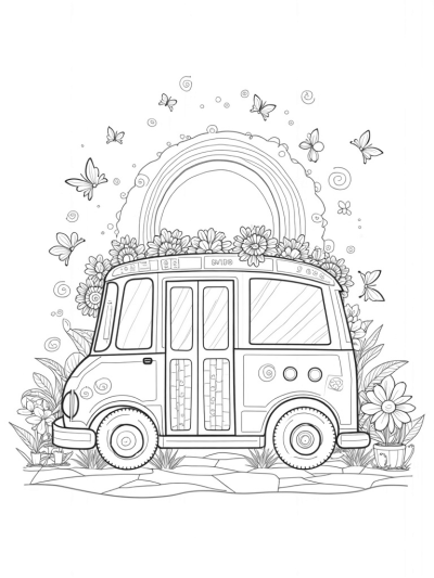 Flower Bus with Daisy Wheels and Butterflies