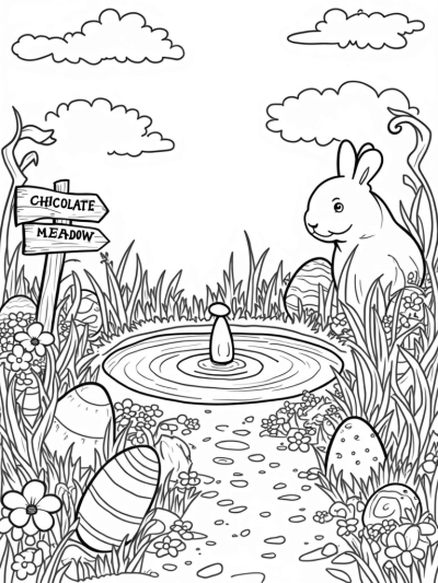 Giant Carrot Fountain in a Colorful Egg Garden