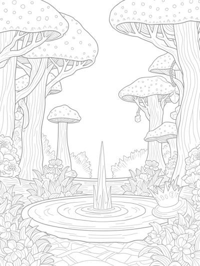 Enchanted Garden with Crystal Fountain and Crowns