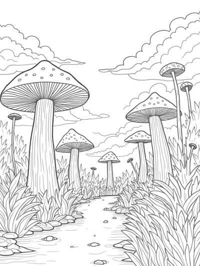 Giant Mushroom Forest with Shimmering River