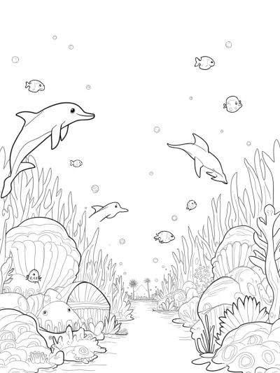 Underwater City with Dolphins and a Friendly Octopus