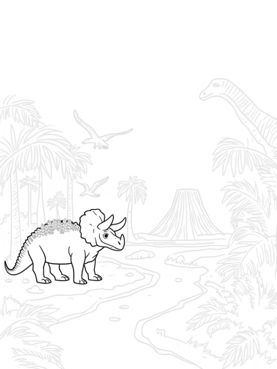 Triceratops and Brachiosaurus in a Prehistoric Jungle