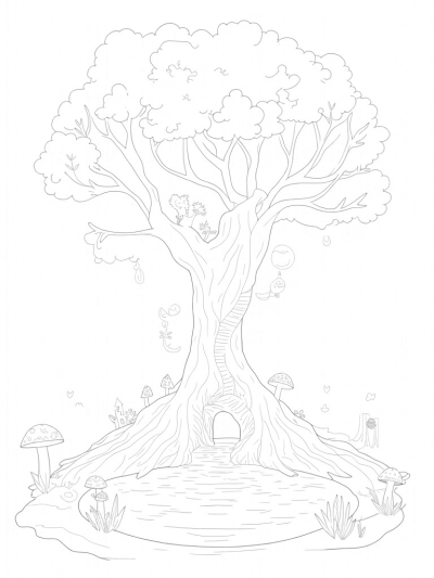 Enchanted Tree with Mystical Creatures