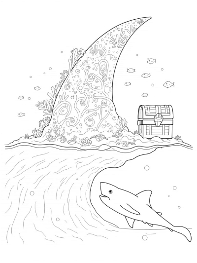 Coral Reef Shark Fin with Colorful Fish