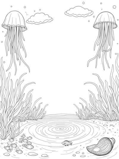 Underwater Garden with Jellyfish and Coral