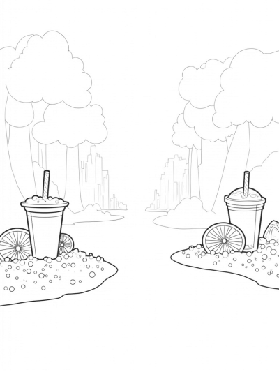 Boba Tea Forest with Giant Cups and Fruit Slices