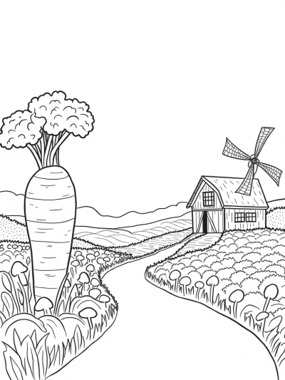 Giant Vegetables and a Whimsical Farm Landscape