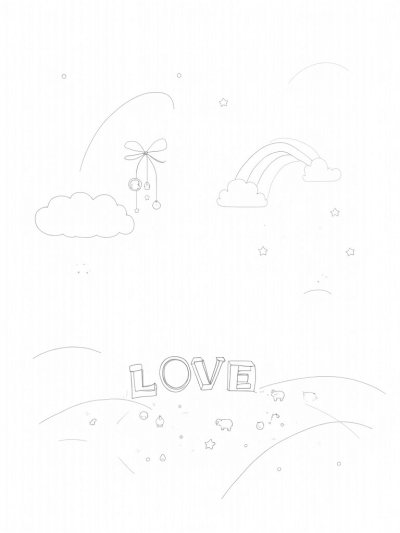 Nursery Cloudscape with Baby Items