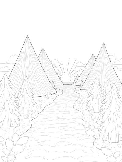 Colorful Triangular Landscape with Geometric Trees