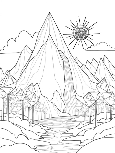 Triangular Landscape with Mountain and Waterfall