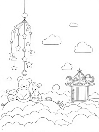 Floating Nursery with Plush Toys and Carousel