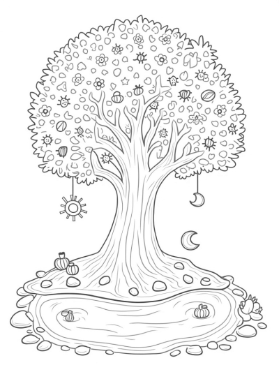 Four Seasons Tree with Path and Pond