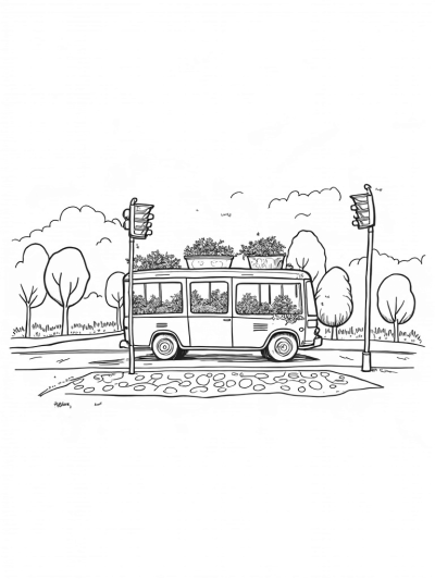 Giant Bus Mobile Garden in a Vibrant Cityscape