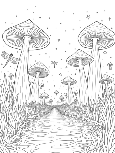 Mushroom Forest Under a Starry Sky