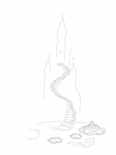 Enchanted Castle with Shimmering Pearls and Heart-Shaped Lily Pads