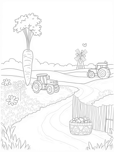 Giant Carrot Farm with Ladybug Tractor and Sunflowers
