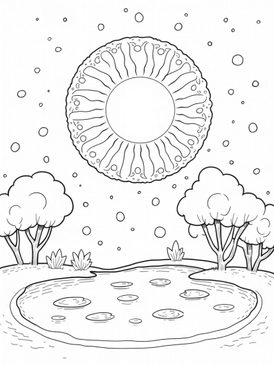 Cosmic Garden with Interlocking Circles and a Tranquil Pond