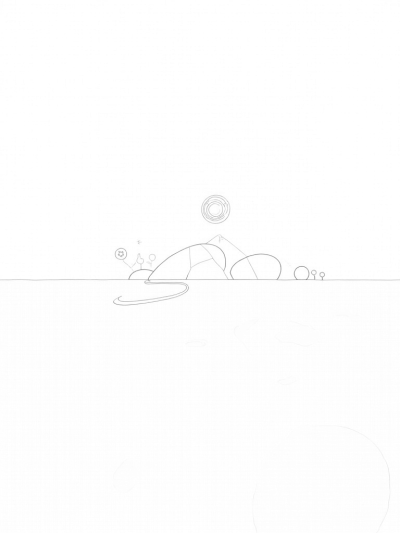 Dreamy Circle Landscape with Flowers and Pond