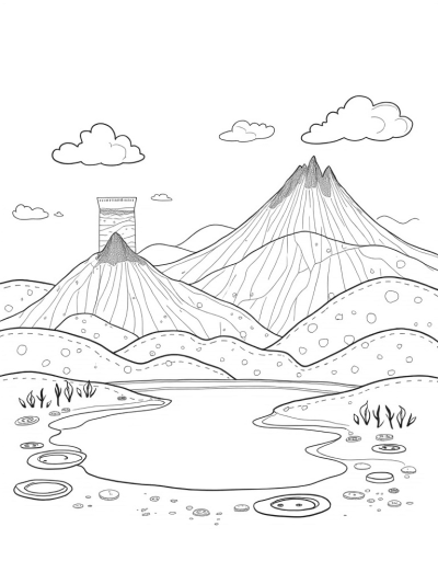 Patchwork Fabric Hills and Thread Spool Mountain