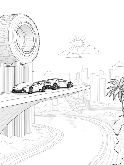 Futuristic Cityscape with Lamborghini Silhouettes