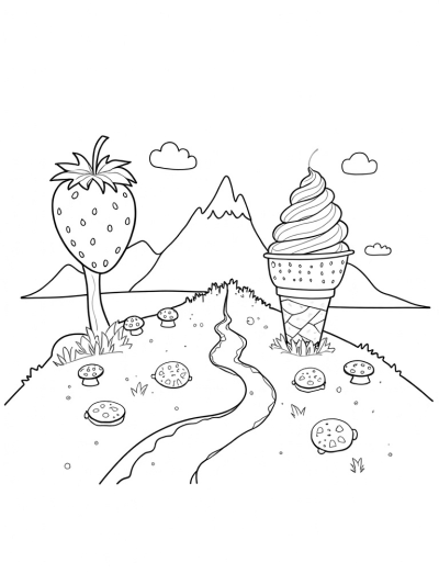 Giant Fruits and Chocolate River in a Food Forest