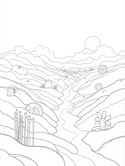 Patchwork Fabric Hill with Knitting Needles and Buttons