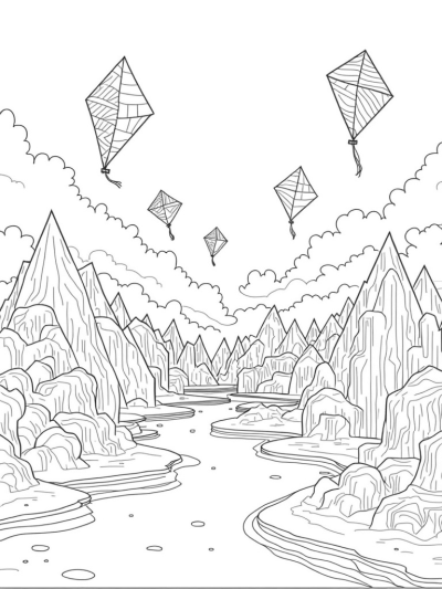 Floating Triangle Islands with Geometric Gardens and Kites