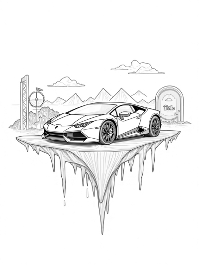 Sleek Lamborghini on a Floating Glass Island