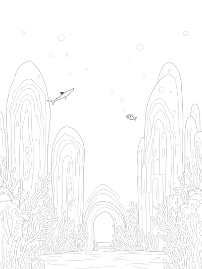 Underwater City with Coral Skyscrapers and Sharks