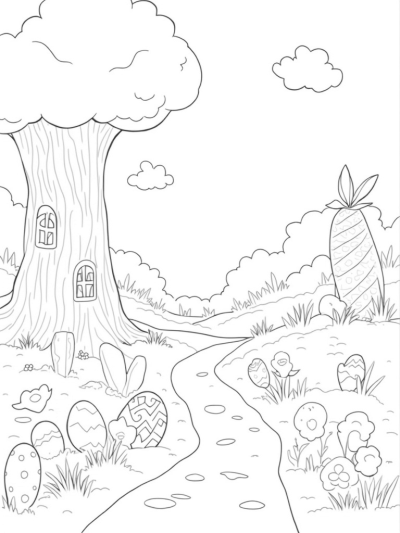 Easter Egg Garden with Bunny Windows and Carrot Tower