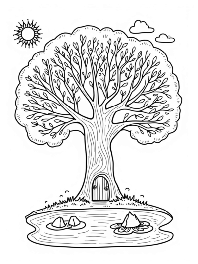 Four Seasons Tree with Pond and Door